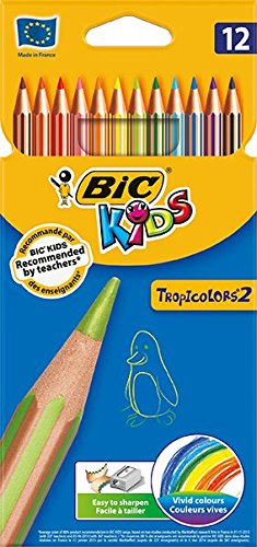 Pochette de 12 crayons de couleurs BIC Kids Tropicolors 2 - 18cm - BURO  REUNION