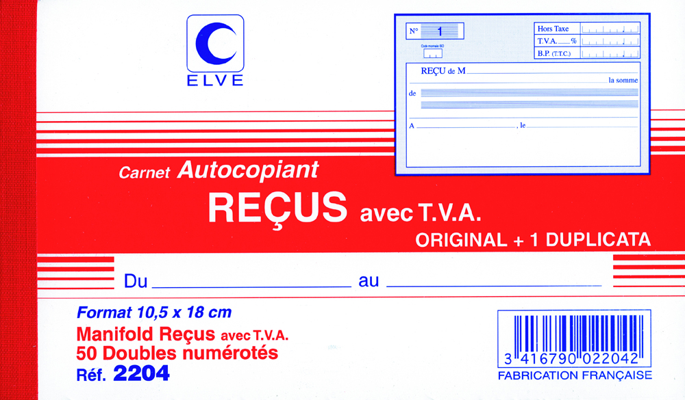 Carnet de reçus avec TVA original + 1duplicata - BURO REUNION
