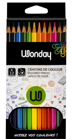 Pochette de 12 crayons de couleur 18cm WONDAY - BURO REUNION