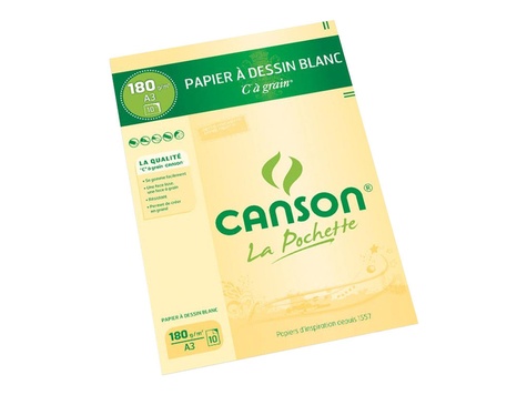Pochette de 10 feuilles de papier à dessin blanc A3 - 180g - CANSON - BURO  REUNION