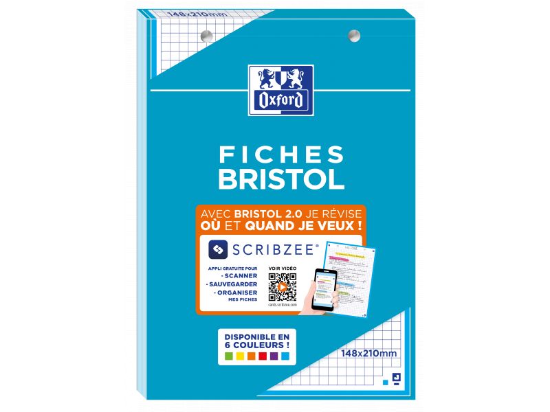 Bloc de 30 fiches BRISTOL 2.0 perforées A5 - petits carreaux - bleu - BURO  REUNION